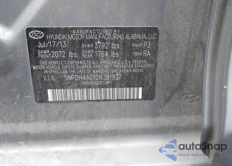 2013 Hyundai Elantra Limited from USA, damaged, VIN 5NPDH4AE1DH381927